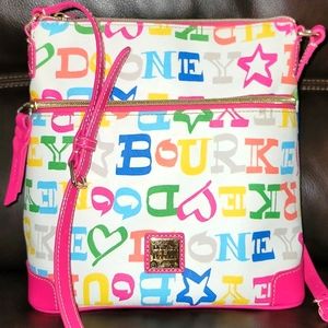 Dooney & Bourke Crossbody Purse w/ Pink Adjustable Straps& Rainbow Letters
